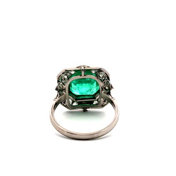 Cocktail Ring in Platinum, Emerald, and Diamonds