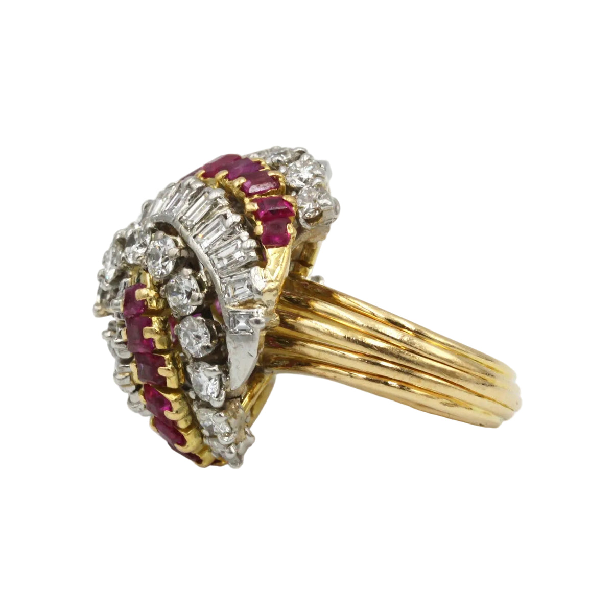 "Dôme" Ring in yellow gold, platinum, rubies, and diamonds