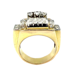 Tank Ring in yellow gold, Platinum, and Diamonds