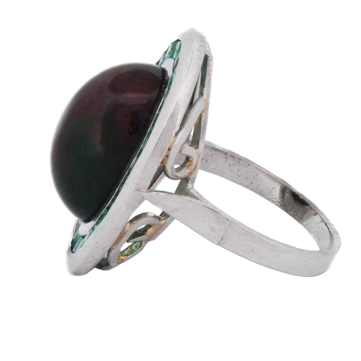 Cocktail Ring in Platinum, Opal, and Emeralds