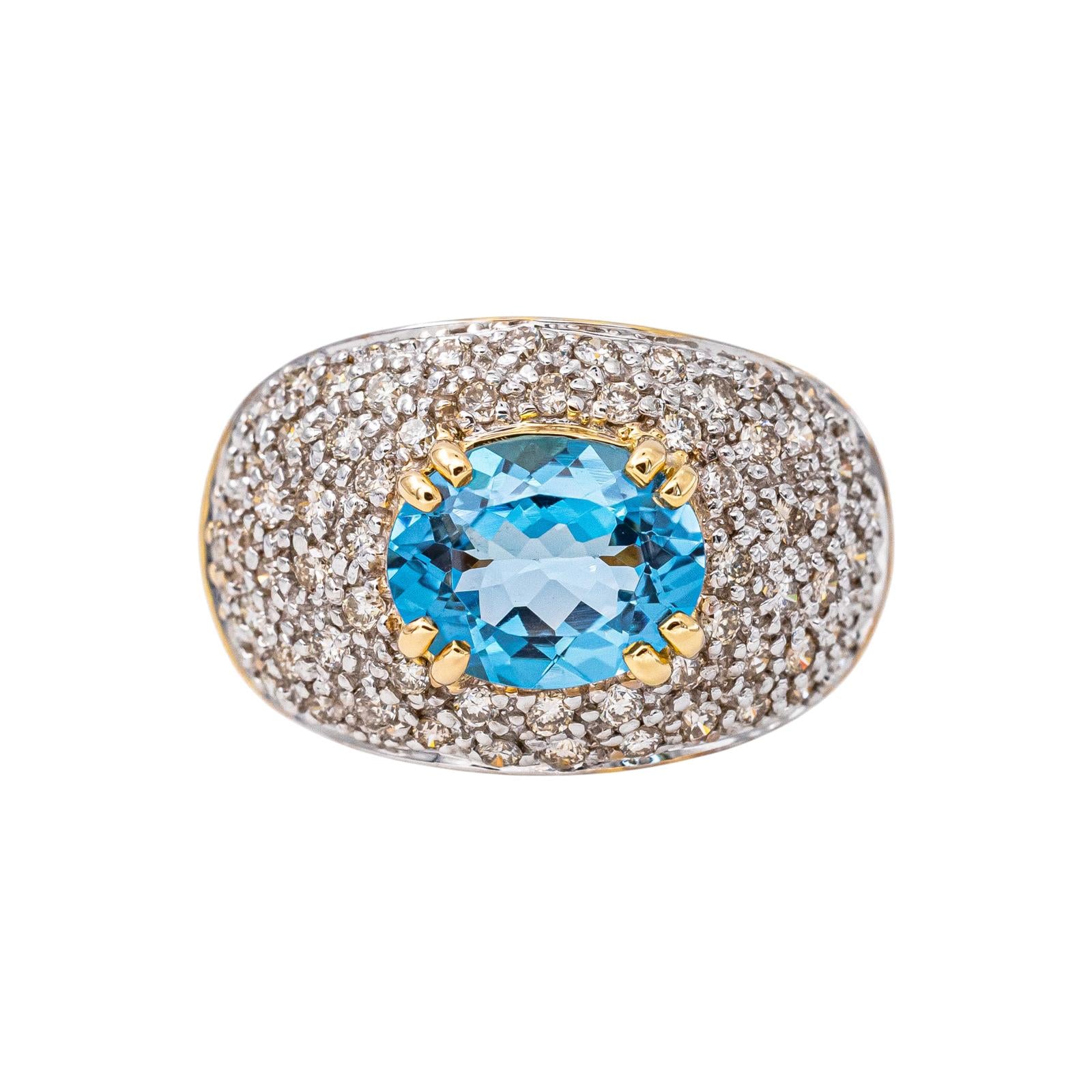 Bague Dôme Or jaune Topaze bleu