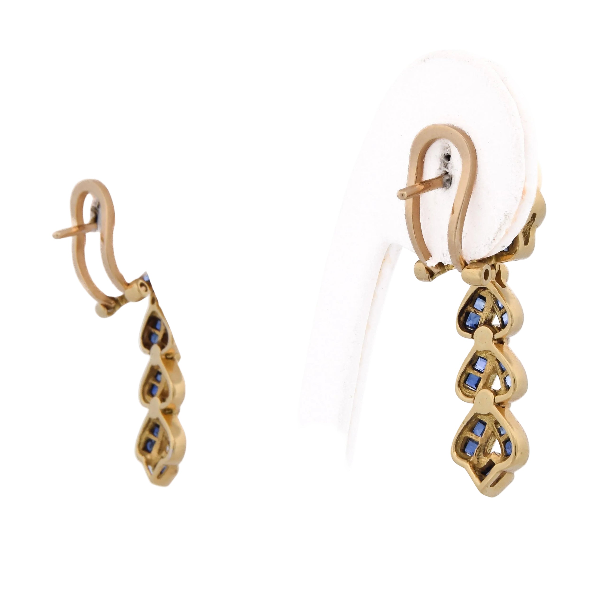 Drop Earrings in Yellow Gold, Sapphires, and Diamonds