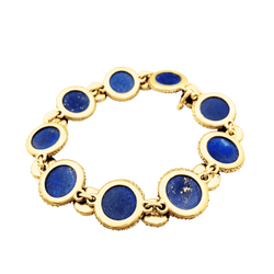 Bracelet vintage en or jaune texturé, lapis-lazuli et diamants.