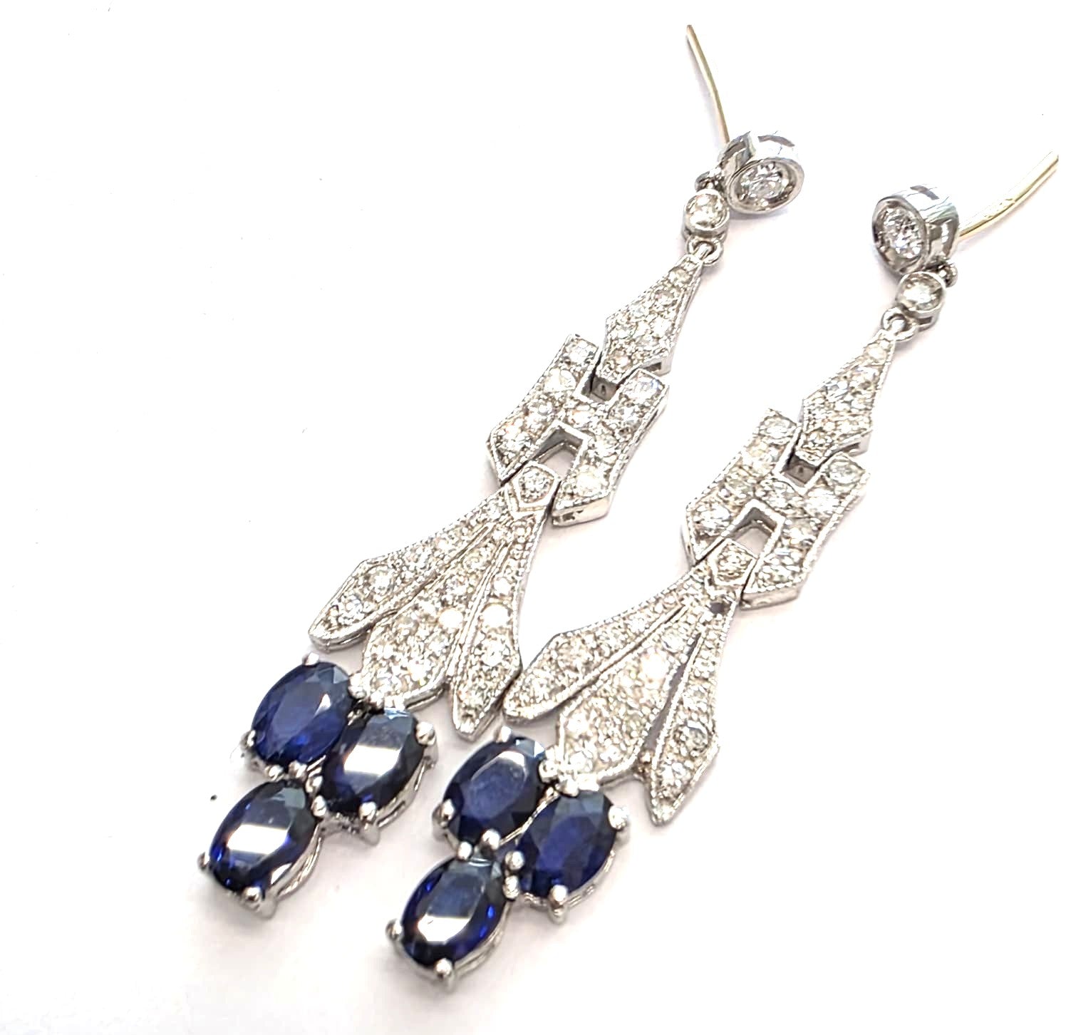 Platinum Drop Earrings with Sapphires and Diamonds
