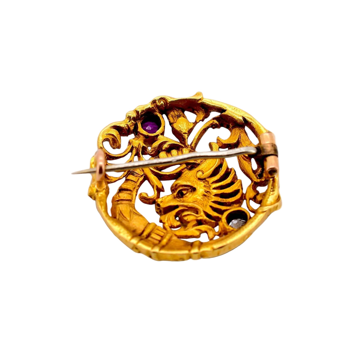 Yellow Gold Brooch with Rubies and Diamonds