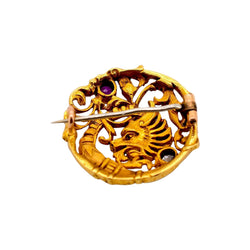 Yellow Gold Brooch with Rubies and Diamonds
