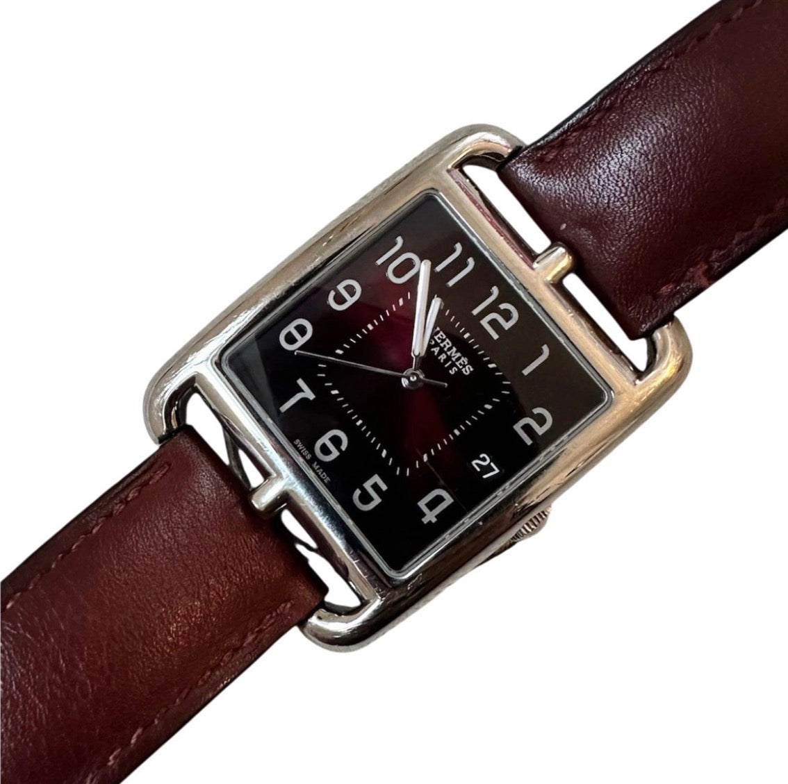 HERMÈS watch in steel, leather, and Quartz