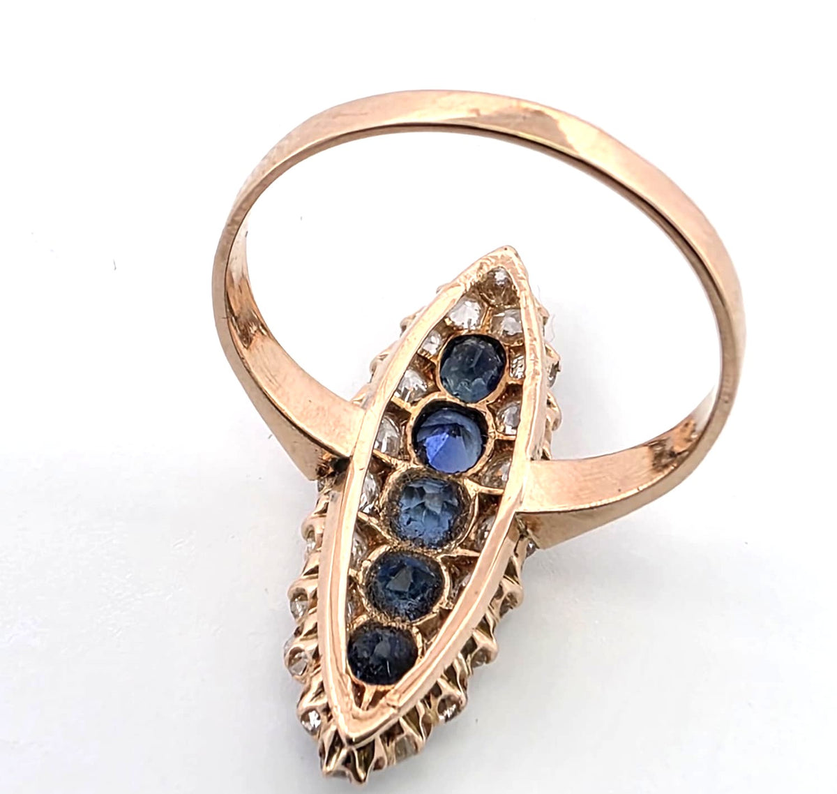 Marquise Ring in Yellow Gold, Sapphires, and Diamonds