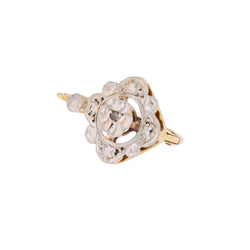 Single pair of lever-back earrings in white gold, yellow gold, and diamonds
