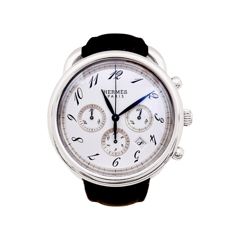 Montre Hermès, "Arceau Chronographe", acier, cuir.