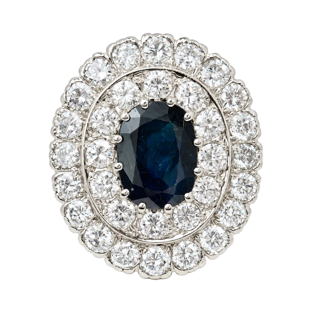 Pompadour Ring in white gold, yellow gold, sapphire, and diamonds