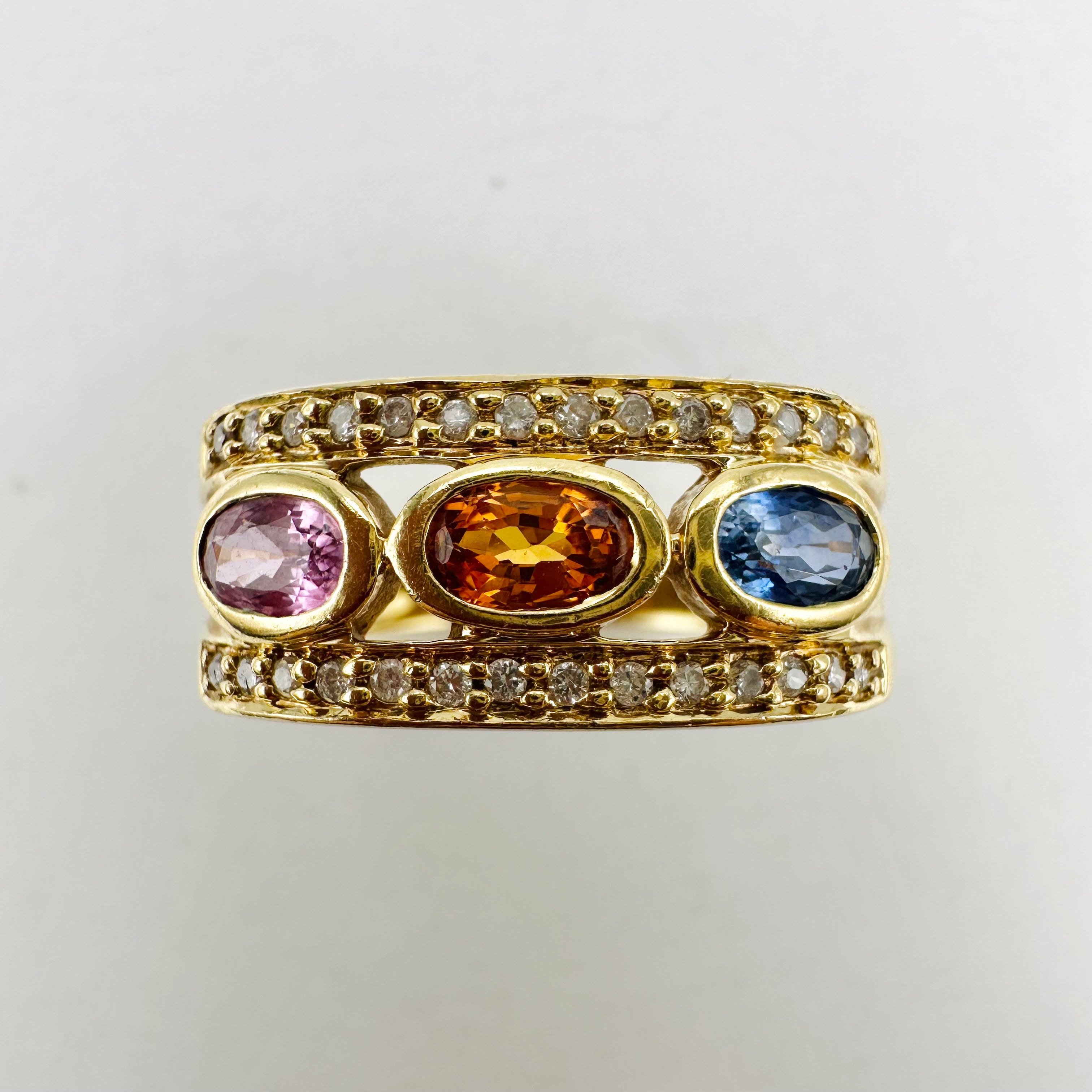 Yellow Gold Bangle Ring with Sapphires and Diamonds