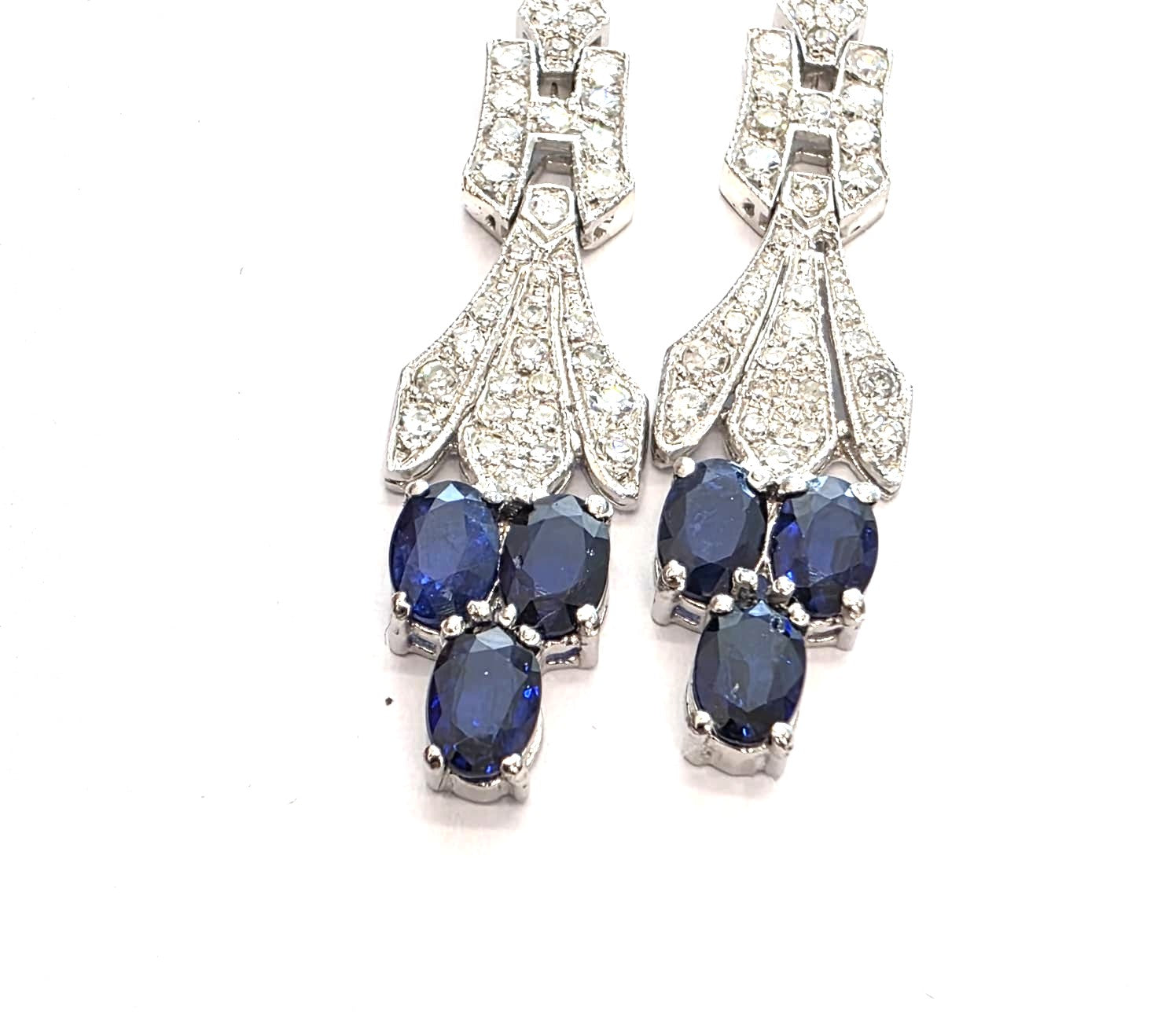 Platinum Drop Earrings with Sapphires and Diamonds