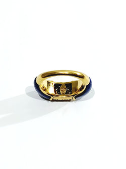 Yellow Gold Bangle Ring with Lapis lazuli and Diamonds