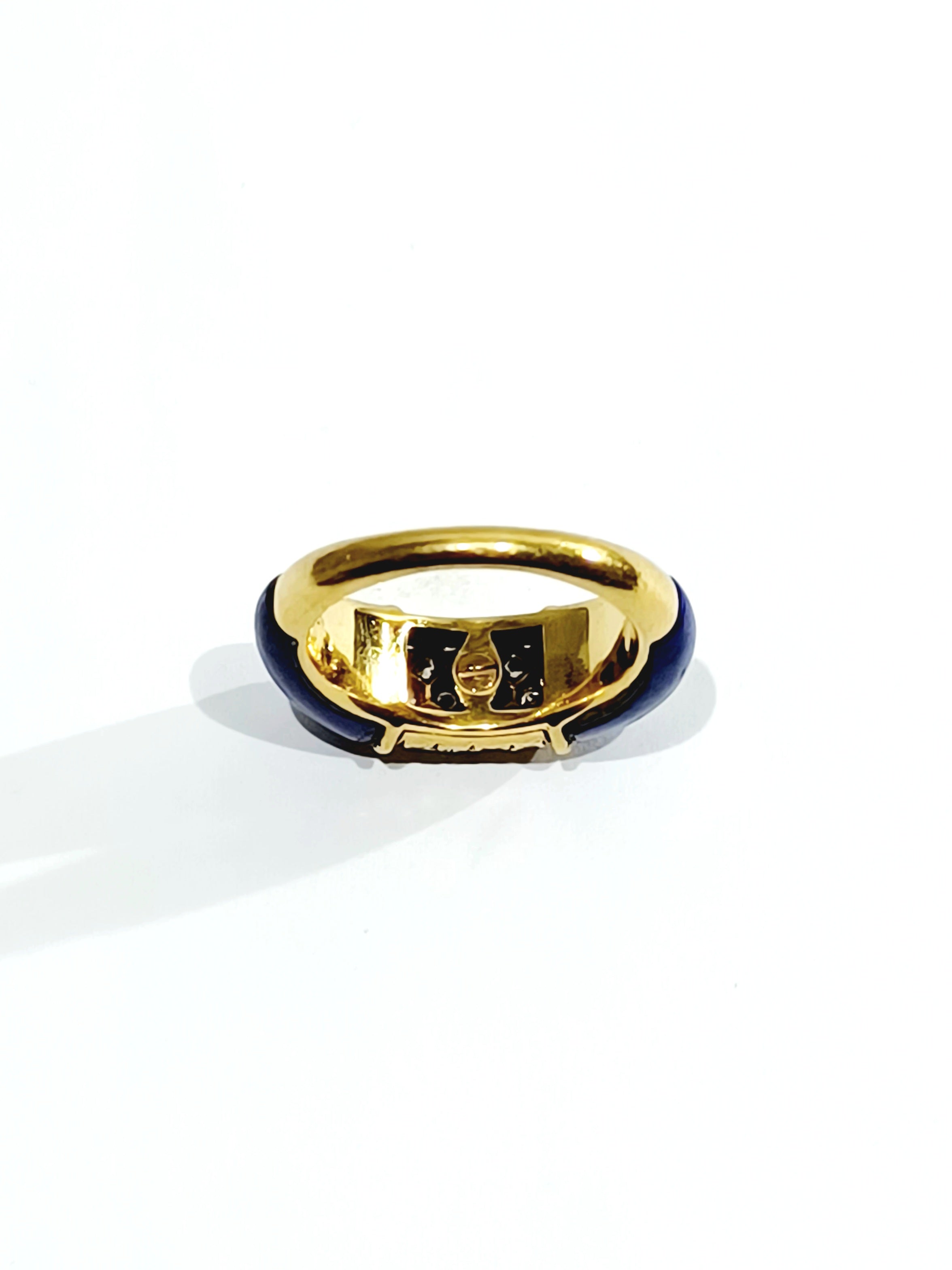 Yellow Gold Bangle Ring with Lapis lazuli and Diamonds
