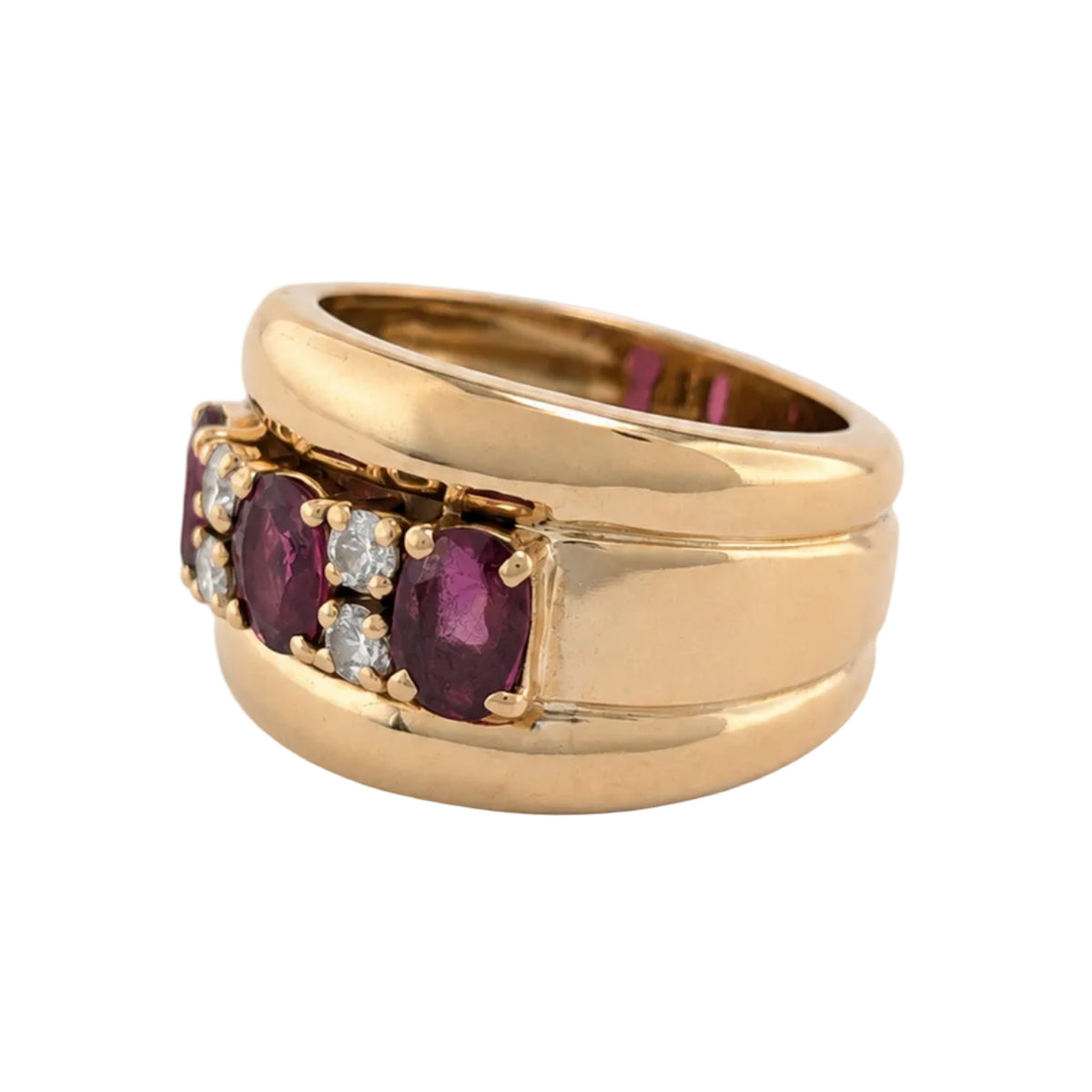 Band Ring in Yellow Gold, Rubies, and Diamonds