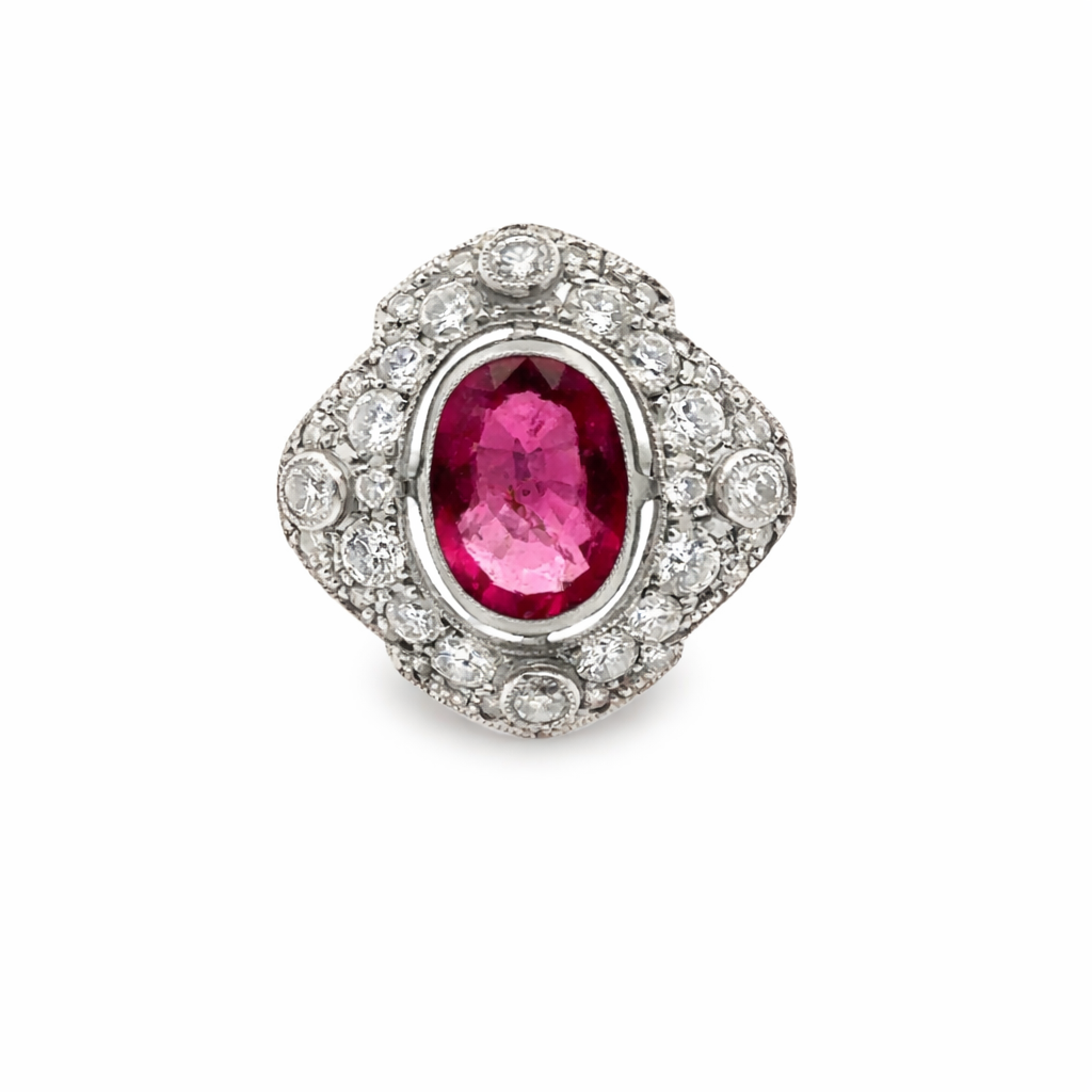 Bague Entourage en platine, rubellite et diamants