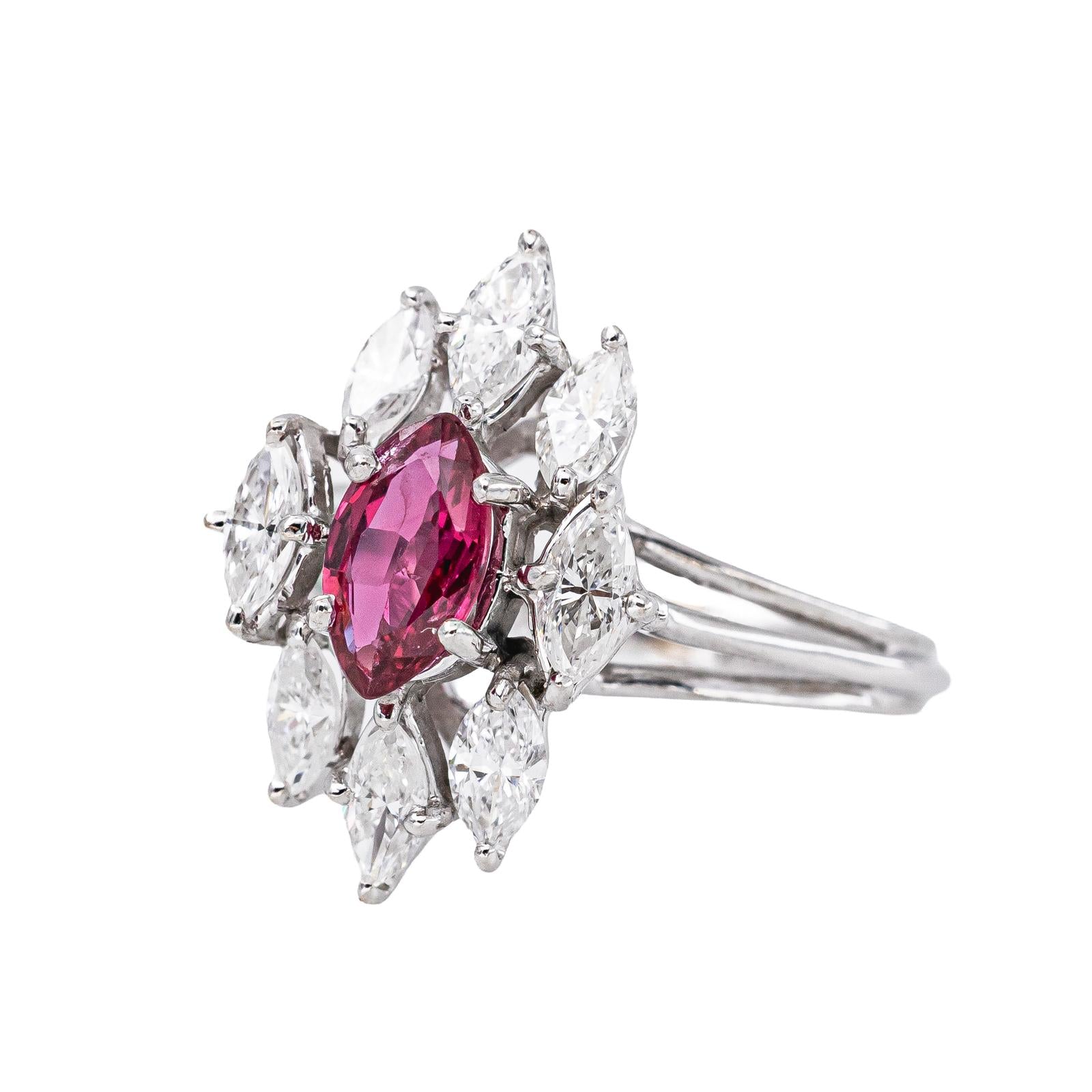 Marquise Ring in White gold with Rubies
