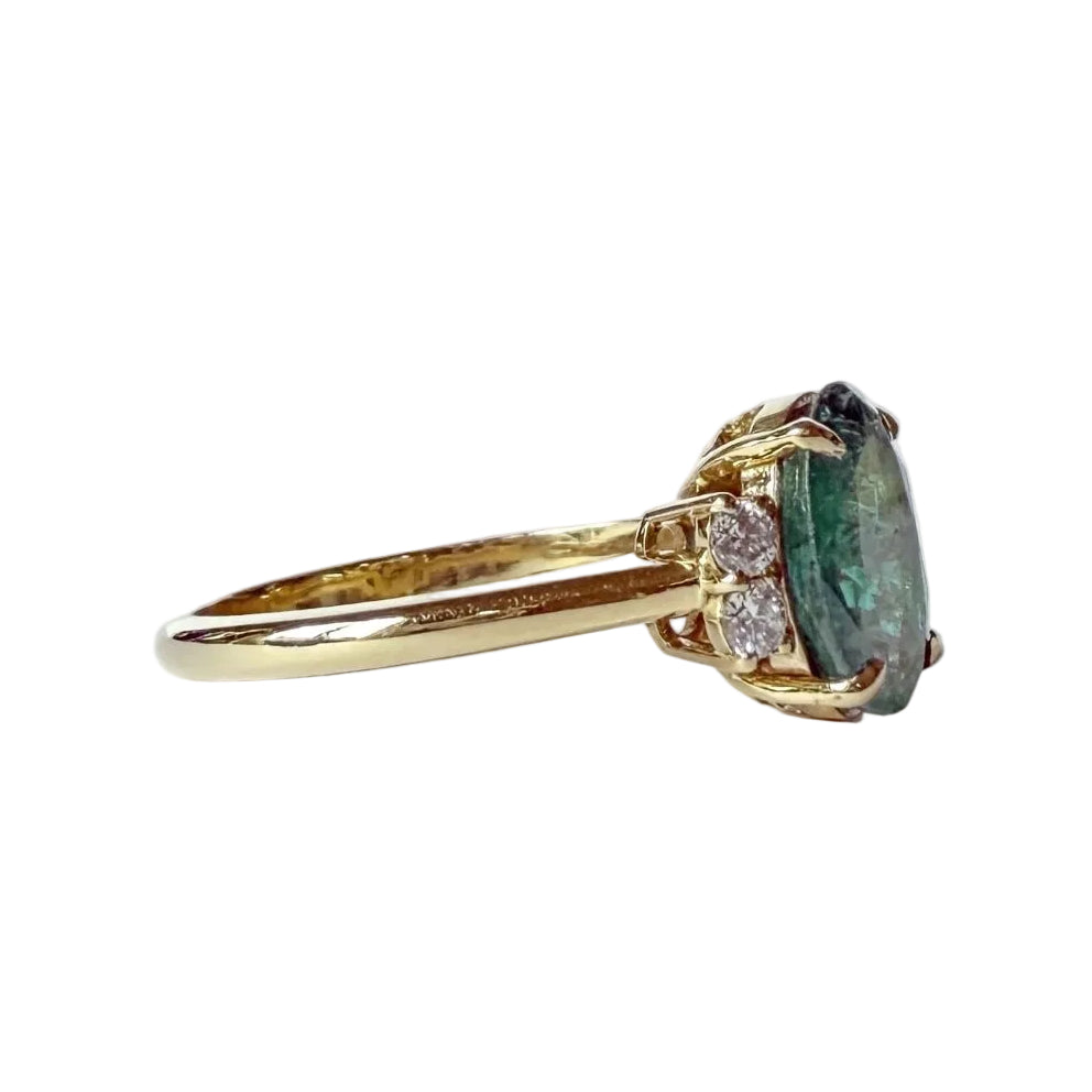 Bague Solitaire en or jaune, émeraude et diamants