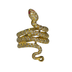18K Gold Snake Ring with Diamonds (Size 55)
