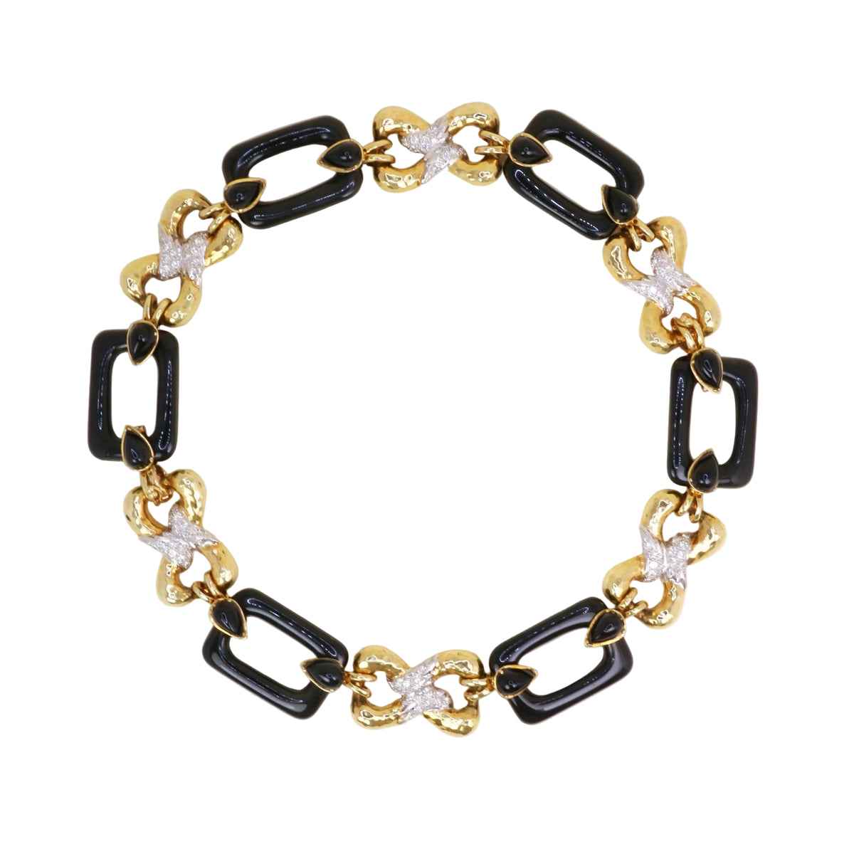Convertible Yellow Gold Link Necklace with Onyx and Diamonds