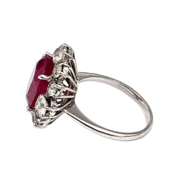 Marguerite Ring in White Gold, Rubies, and Diamonds