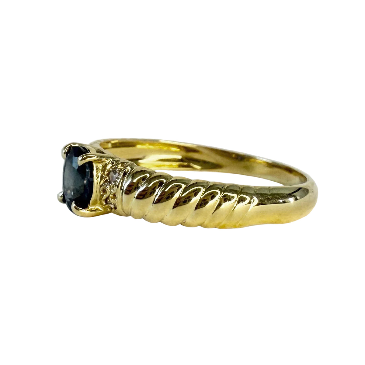 Yellow Gold Bangle Ring with Sapphire and Diamonds
