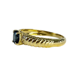Yellow Gold Bangle Ring with Sapphire and Diamonds