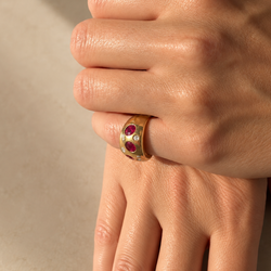 Band Ring in Yellow Gold, Rubies, and Diamonds