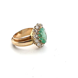 Bague Entourage en or jaune, émeraude et diamants