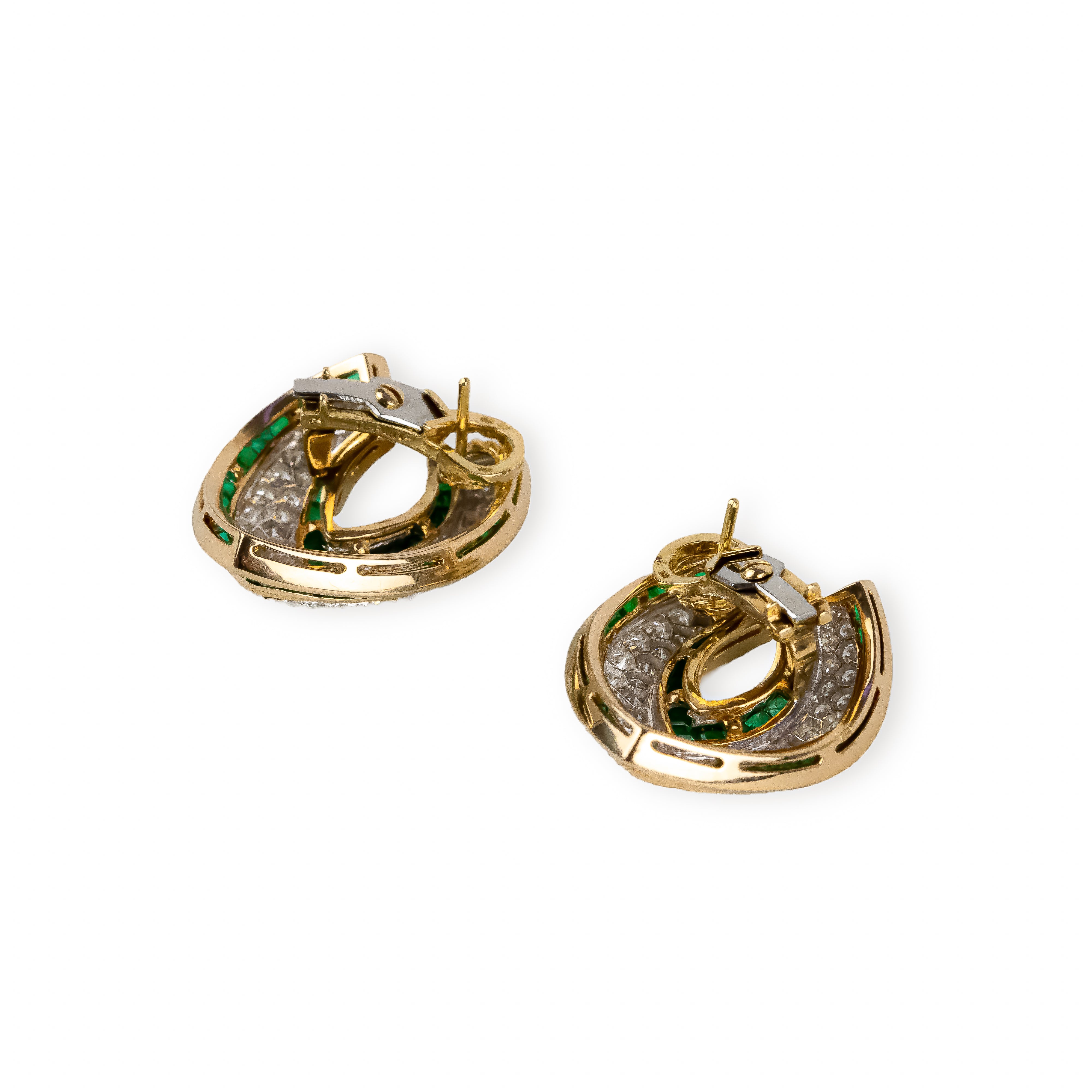 TIFFANY & CO. Yellow Gold Clip-On Earrings with Emeralds and Diamonds