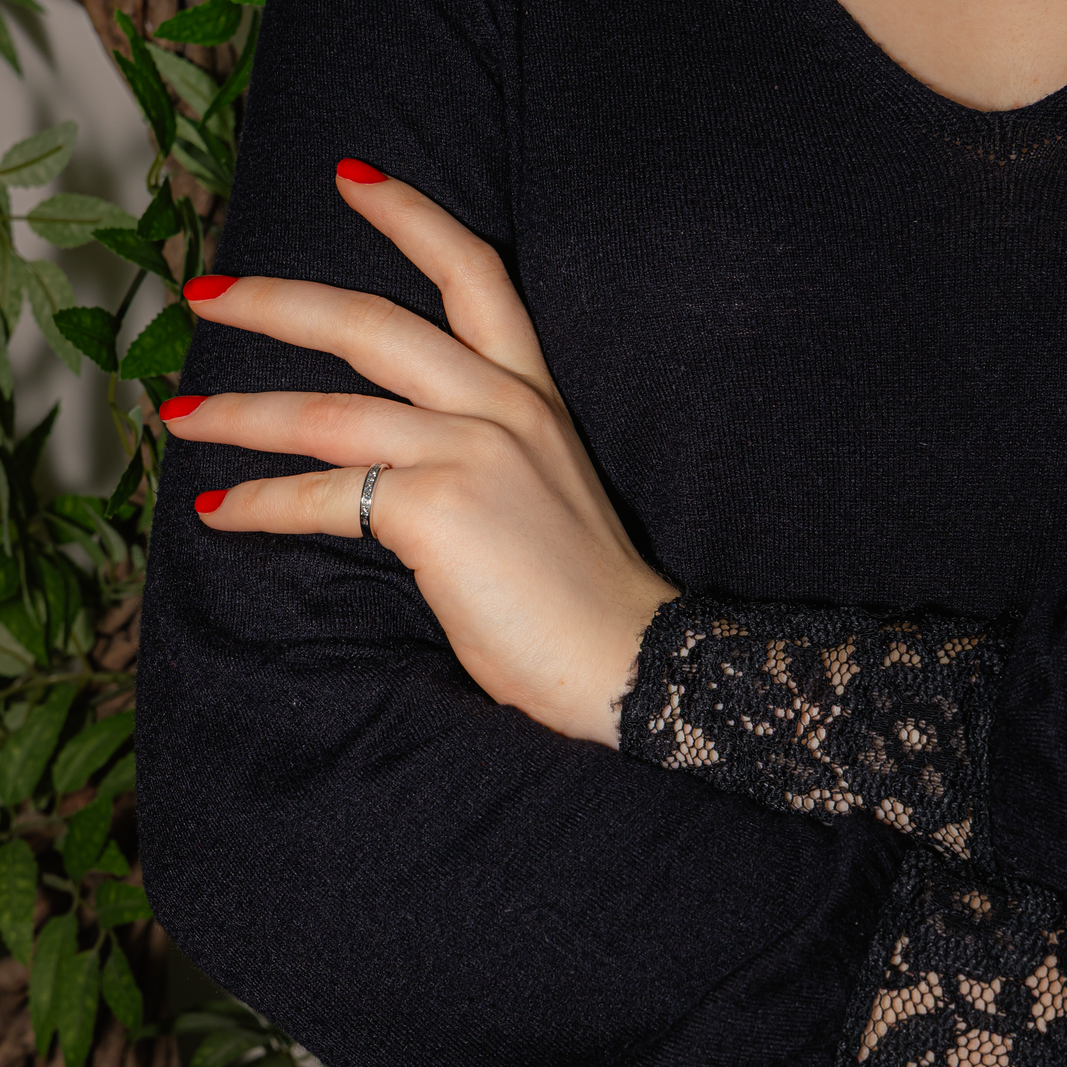 Bague  Demi- alliance  Or blanc  Diamant 