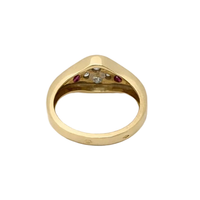 Yellow gold ring with rubies and diamonds