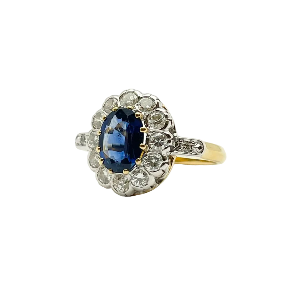 Marguerite Ring in White Gold, Yellow Gold, Sapphire, and Diamonds