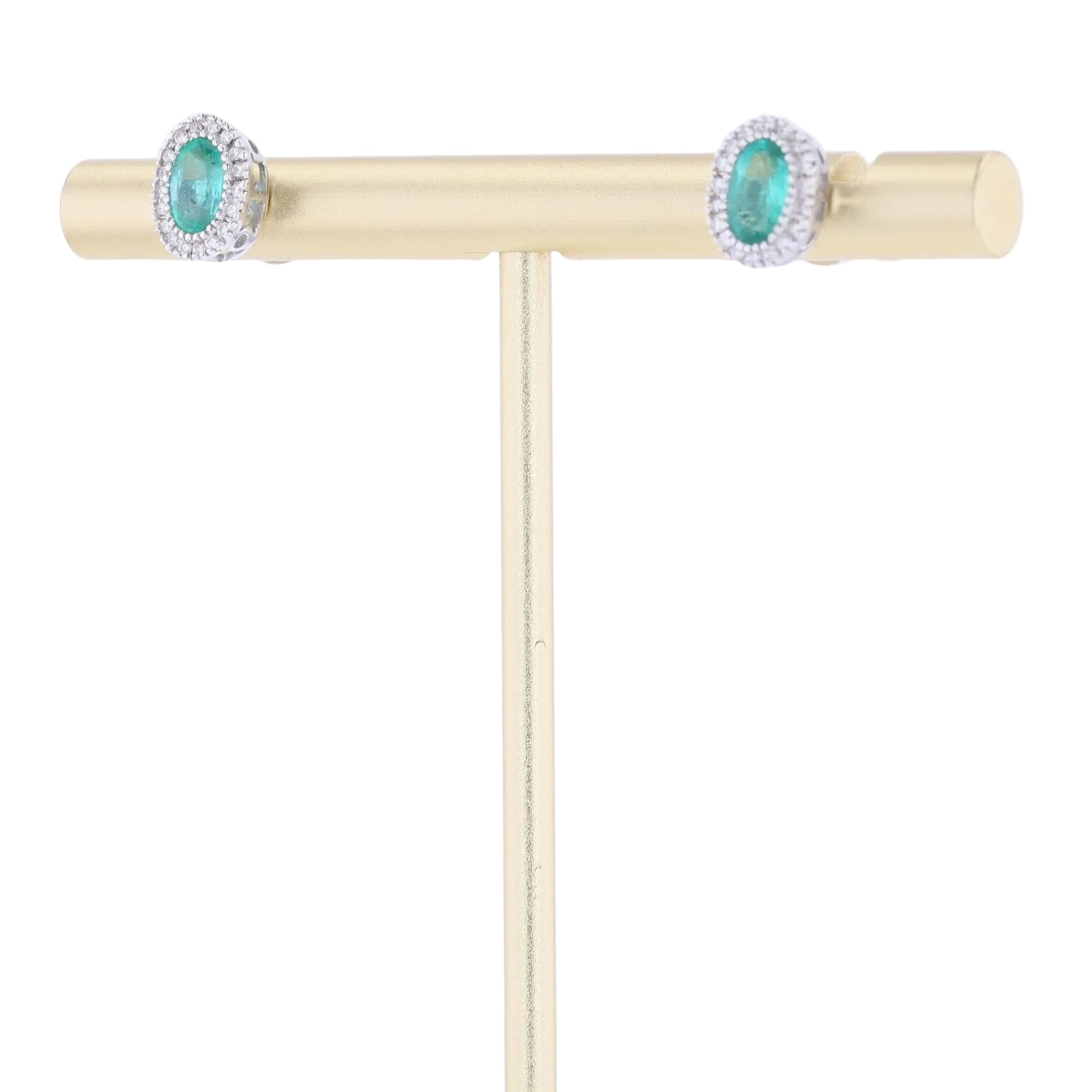 Boucles d'oreilles Puces en or blanc, émeraudes et diamants