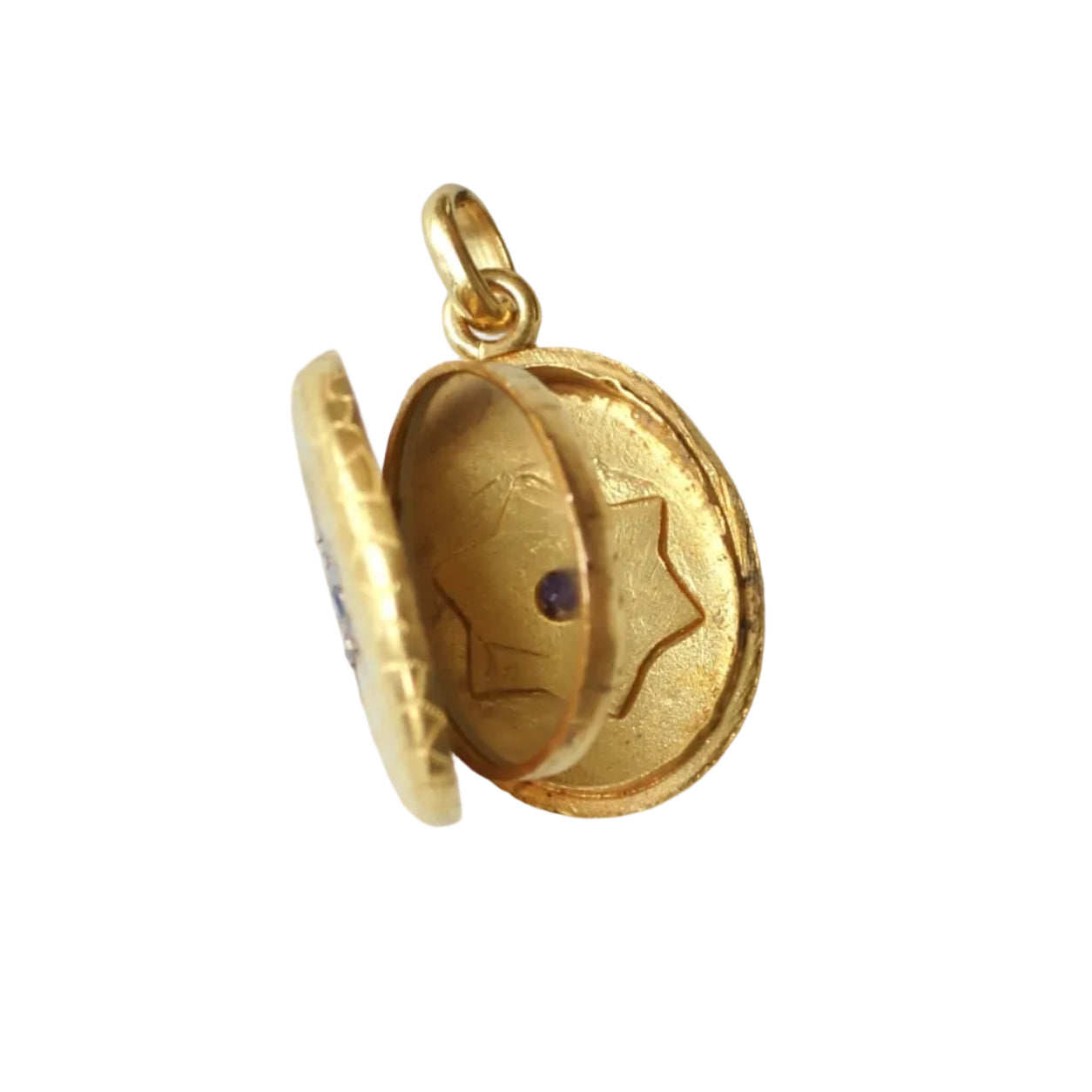 Antique Locket Pendant with Ruby, Sapphire, and Diamond Star Design in Yellow Gold