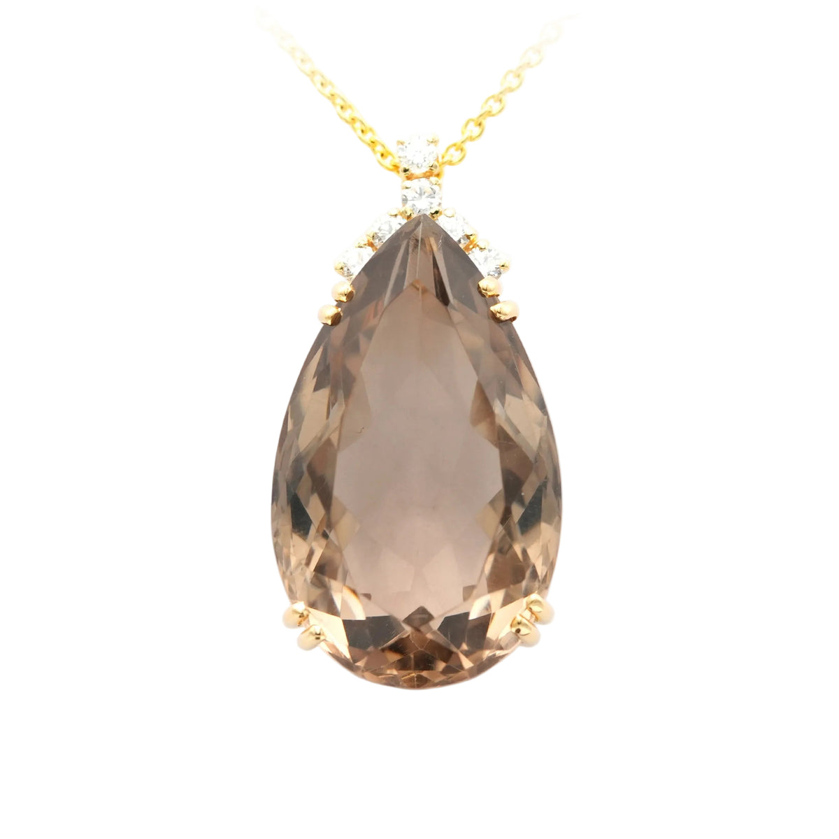 Yellow gold, quartz, and diamonds