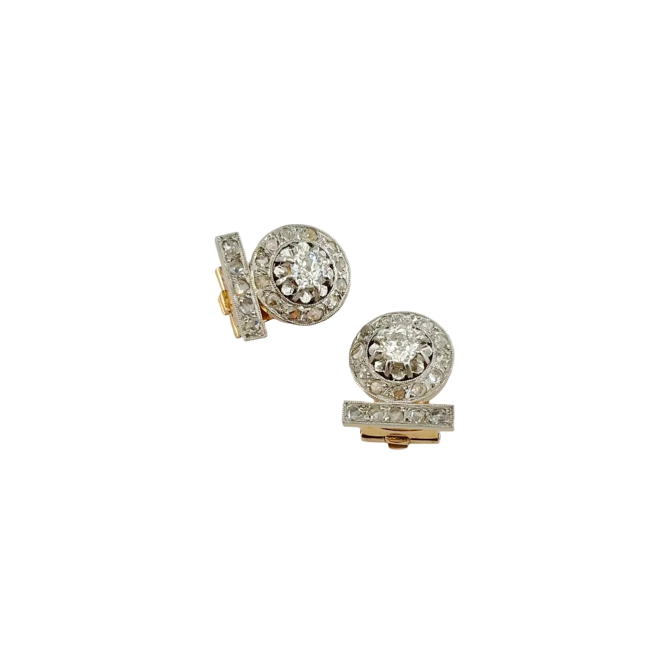Art Deco Clip-On Earrings in Platinum, Yellow Gold, and Diamonds