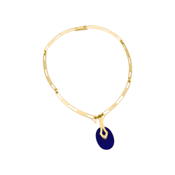 Yellow Gold Necklace with Lapis lazuli and Diamond Pendant
