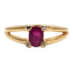 Yellow Gold Solitaire Ring with Rubies and Diamonds