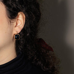 Boucles d'oreilles Dormeuses Or rose  Onyx 