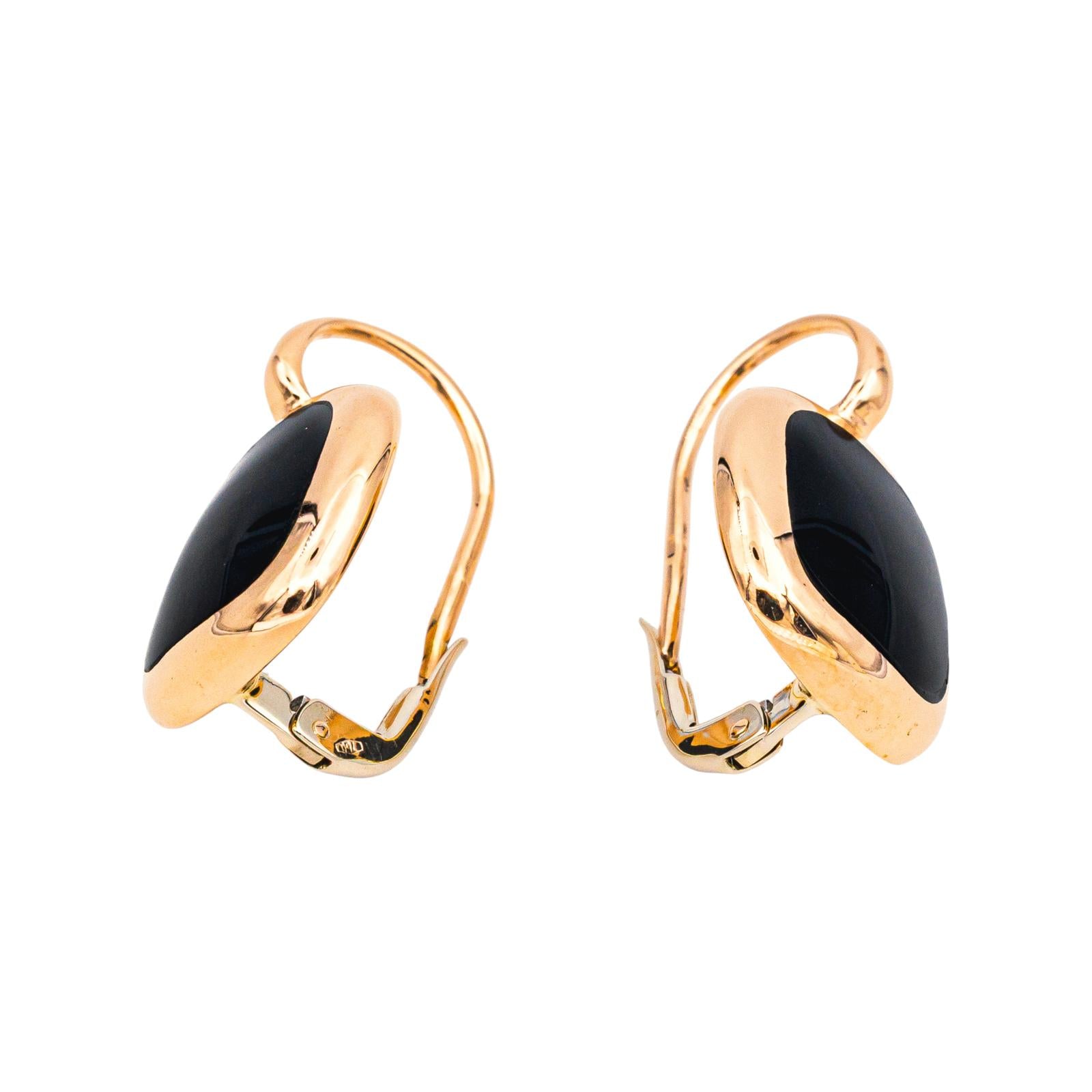 Boucles d'oreilles Dormeuses Or rose  Onyx 