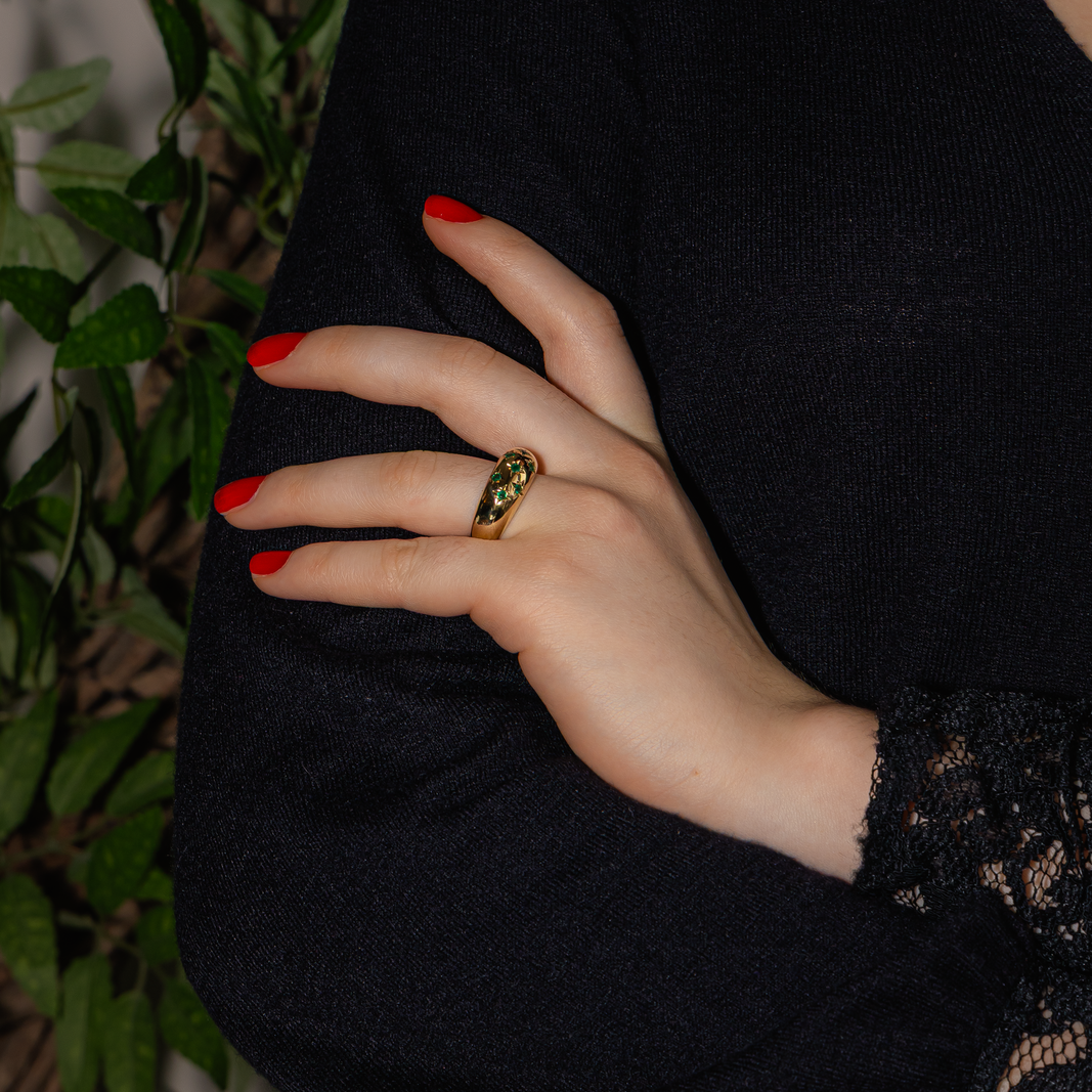 Bague Boule Or jaune Emeraude 