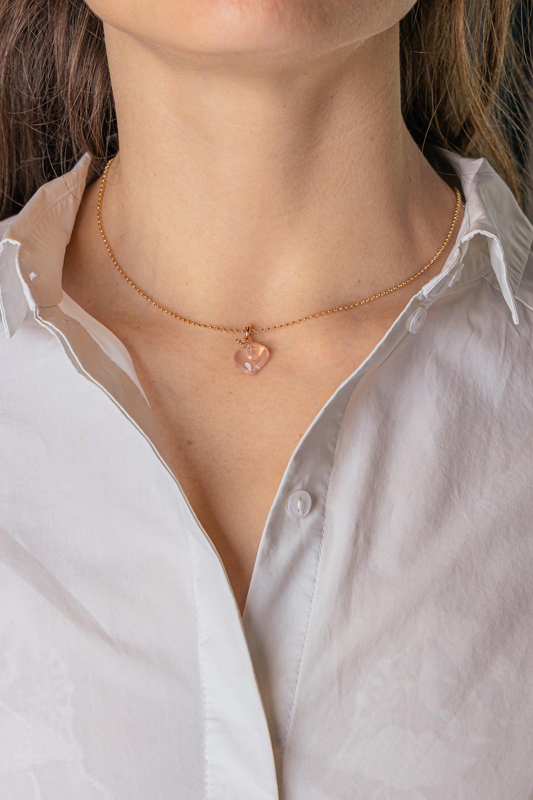 Yellow Gold Necklace with Rose Quartz