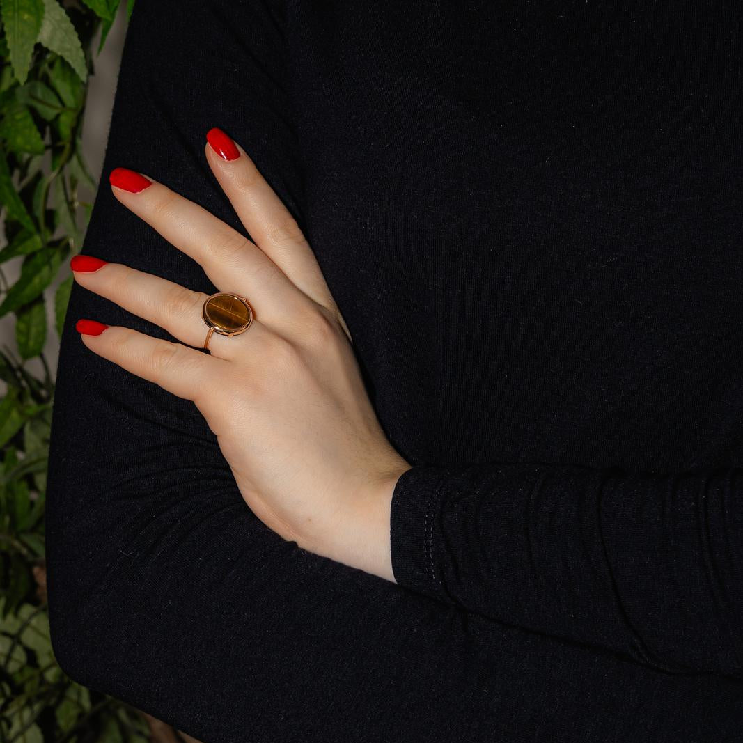 Ginette NY Bague Ever Tiger Eye Disc Ring Or rose Œil de tigre