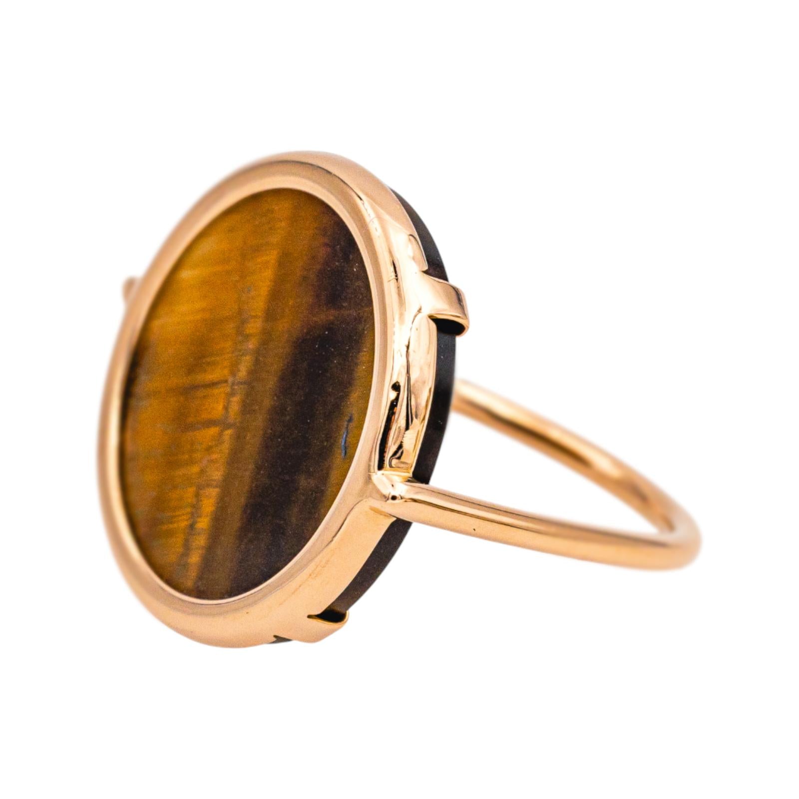 Ginette NY Bague Ever Tiger Eye Disc Ring Or rose Œil de tigre