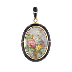 Pendentif en or jaune, émail et agate