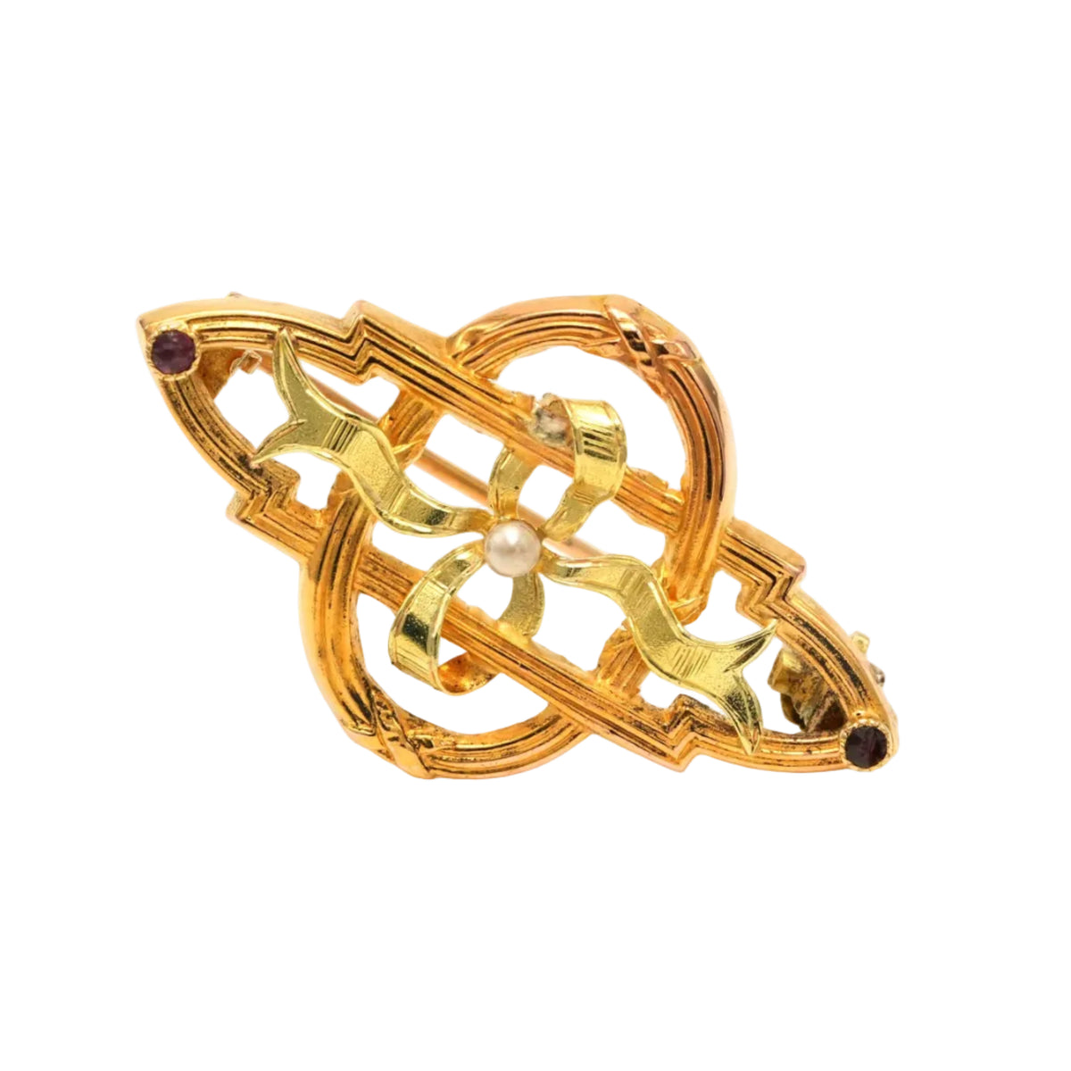 Yellow Gold Brooch with Pearl and Ruby