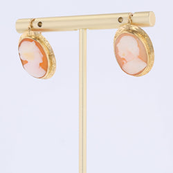Boucles d'oreilles Dormeuses en or jaune, or rose et camée