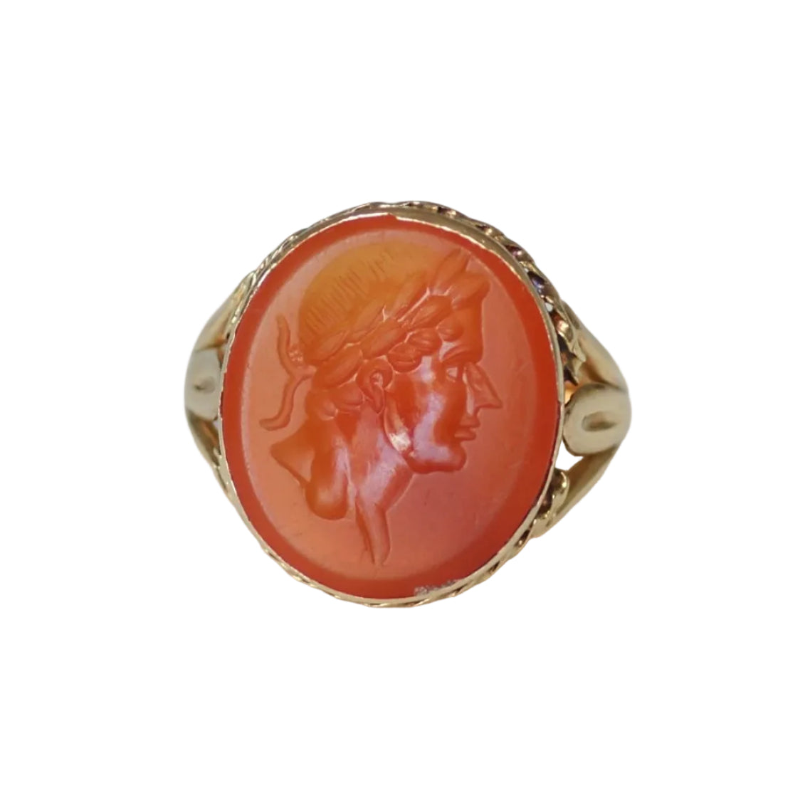 Antique Ring with Carved Carnelian Set in Yellow Gold